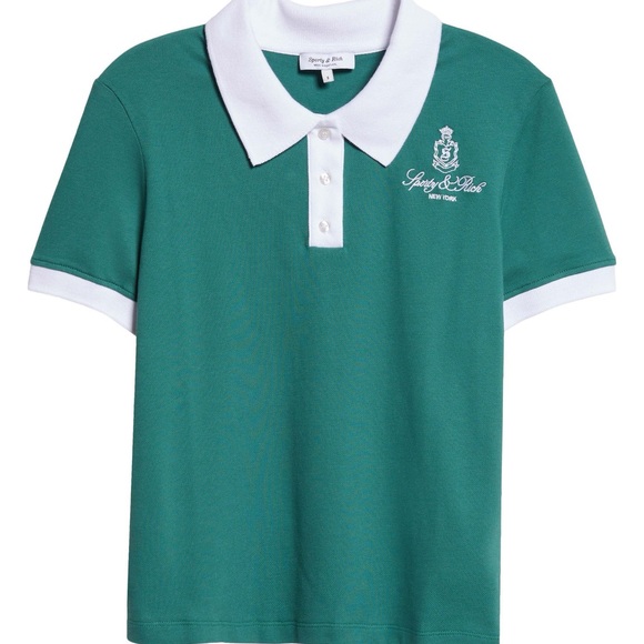 Sporty & Rich Green Polo with White Trim Tee SOLD OUT - Picture 2 of 14
